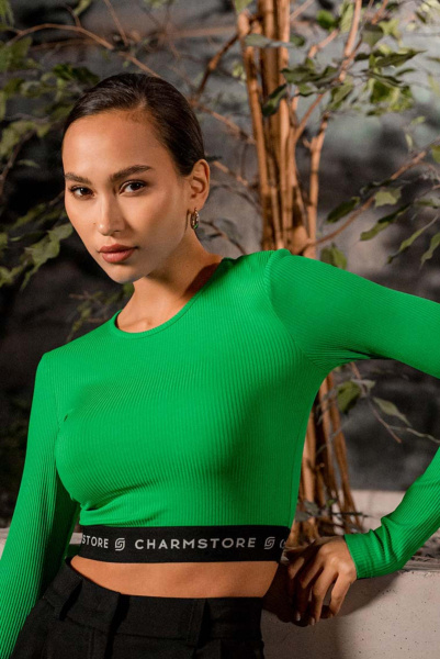 Лонгслив укороченный Logomania (травяной)